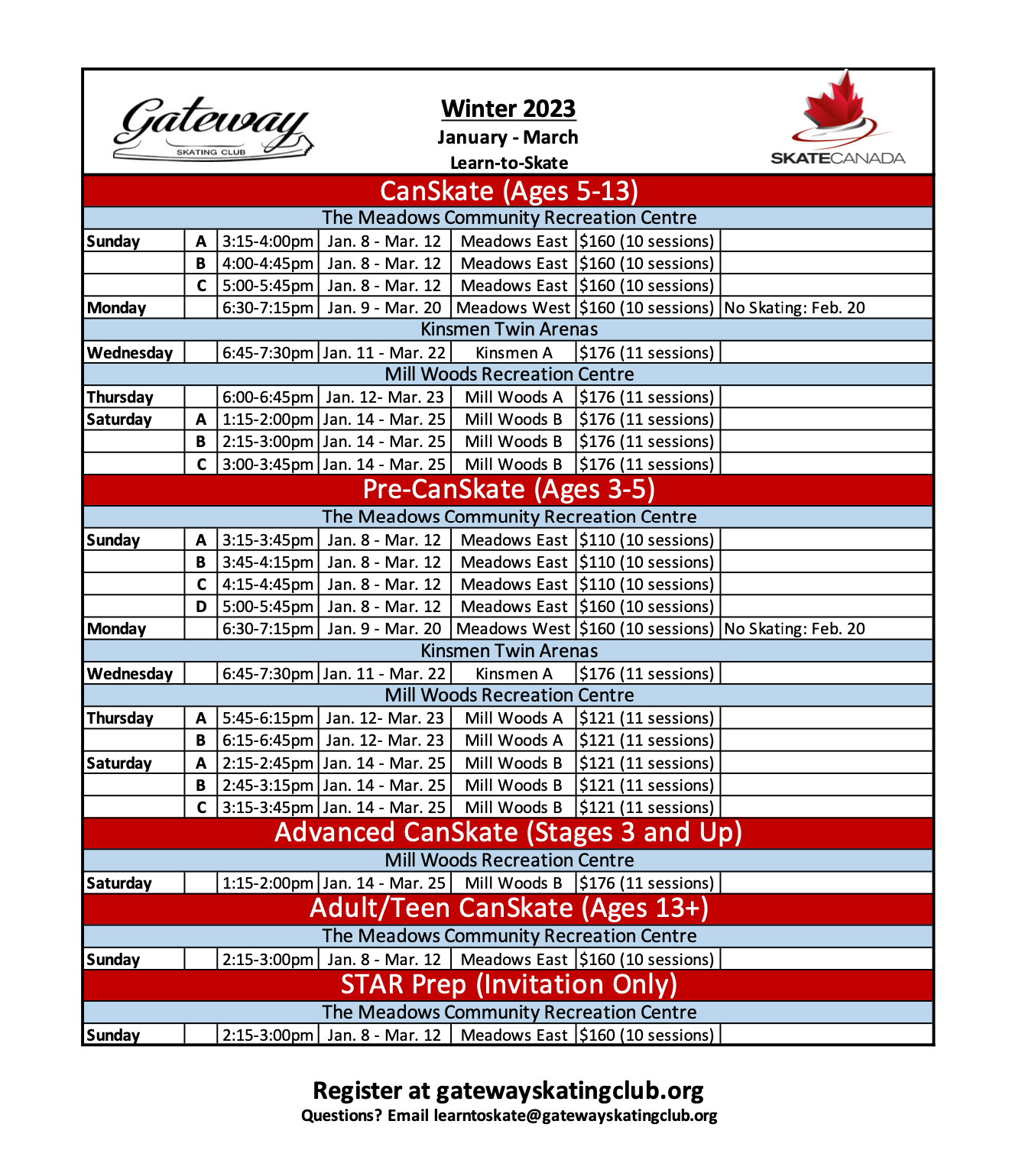 Current Schedule Gateway Skating Club